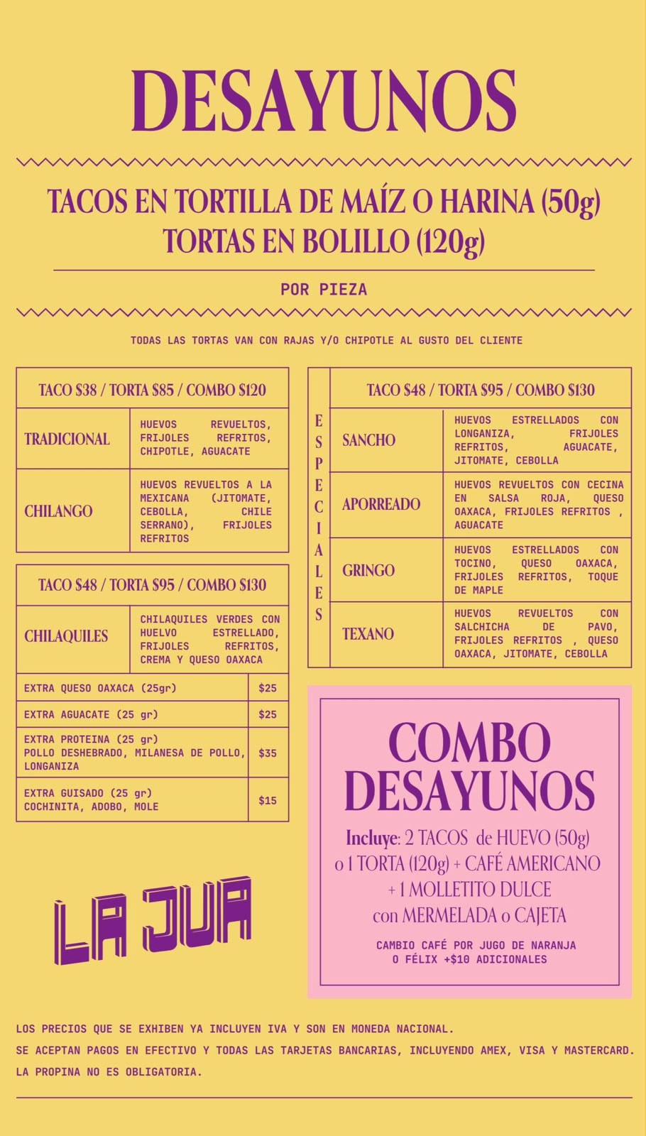 Carta de desayunos LA JUA