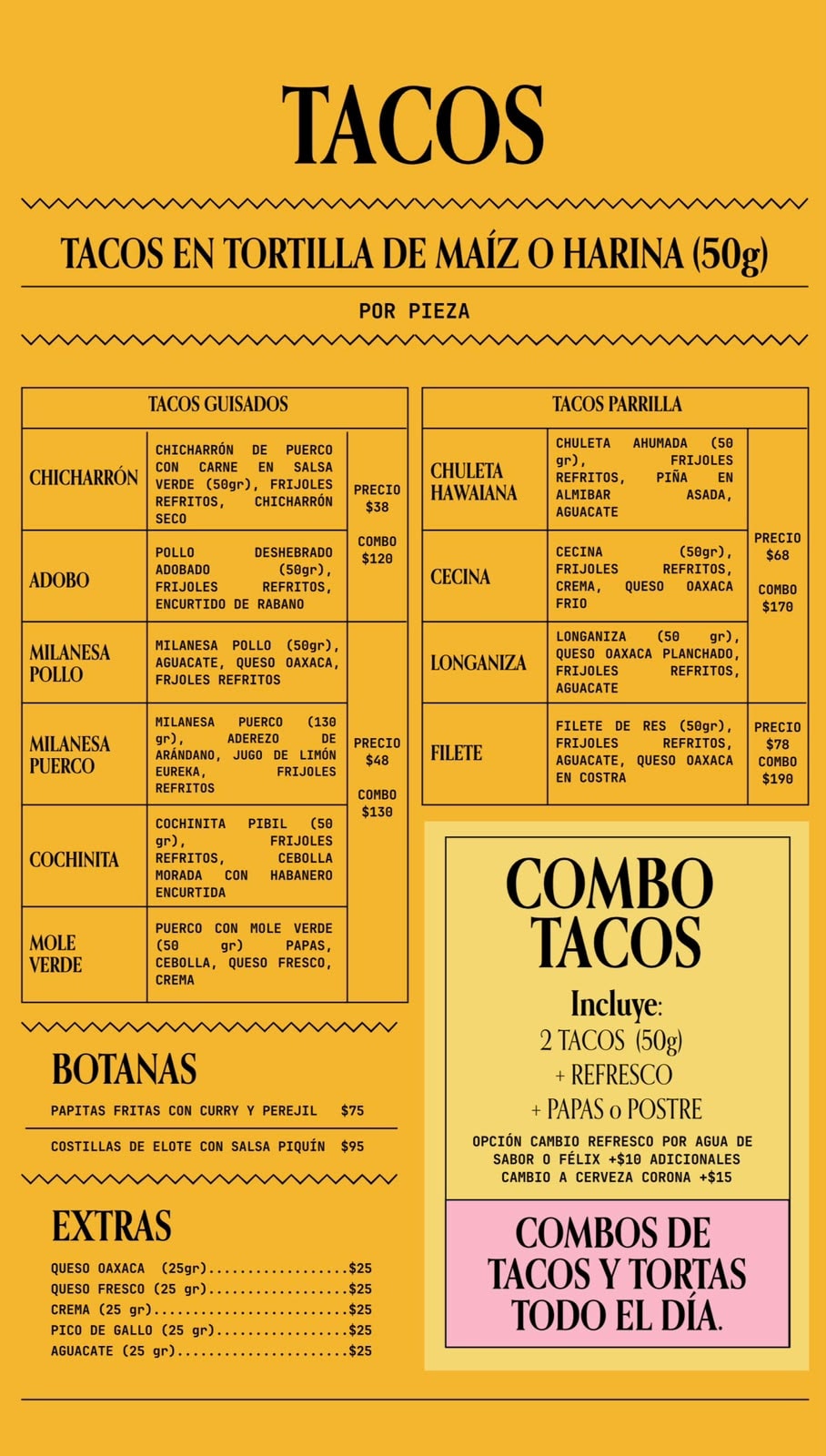 Carta de tacos LA JUA